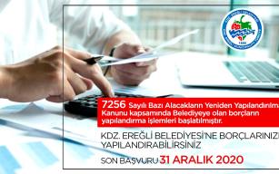 KDZ. EREĞLİ BELEDİYESİ’NE BORÇLARINIZI YAPILANDIRABİLİRSİNİZ