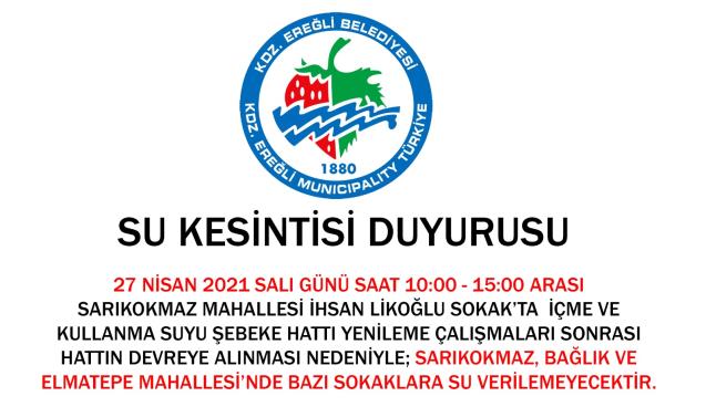 SU KESİNTİSİ HAKKINDA DUYURU