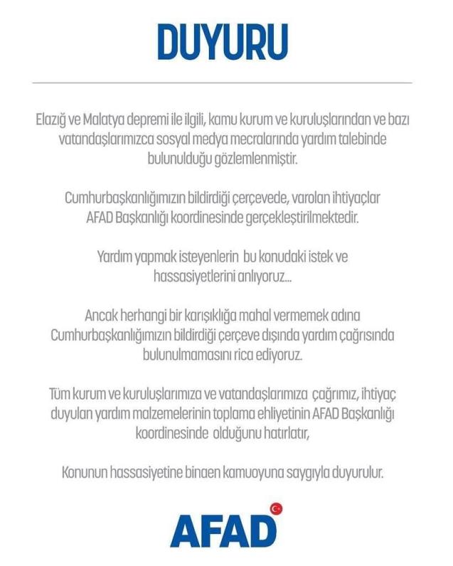 Karabük Valiliği’nden Elazığ için yardım duyurusu