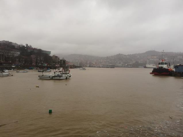 Zonguldak'ta yağışla birlikte liman sarıya döndü